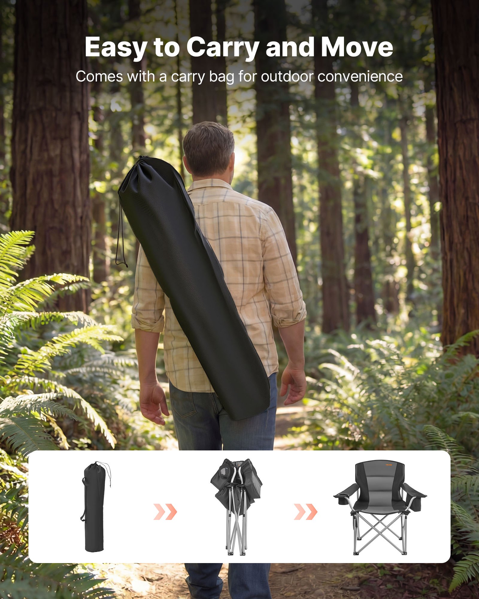 VEVOR Campingstoelen (Extra Groot) Klapstoel met een draagvermogen van 204 kg, Visstoel met gewatteerde rugleuning en armleuningen, Klapstoel met bekerhouder, zijvak en koeltas, voor buitenactiviteiten