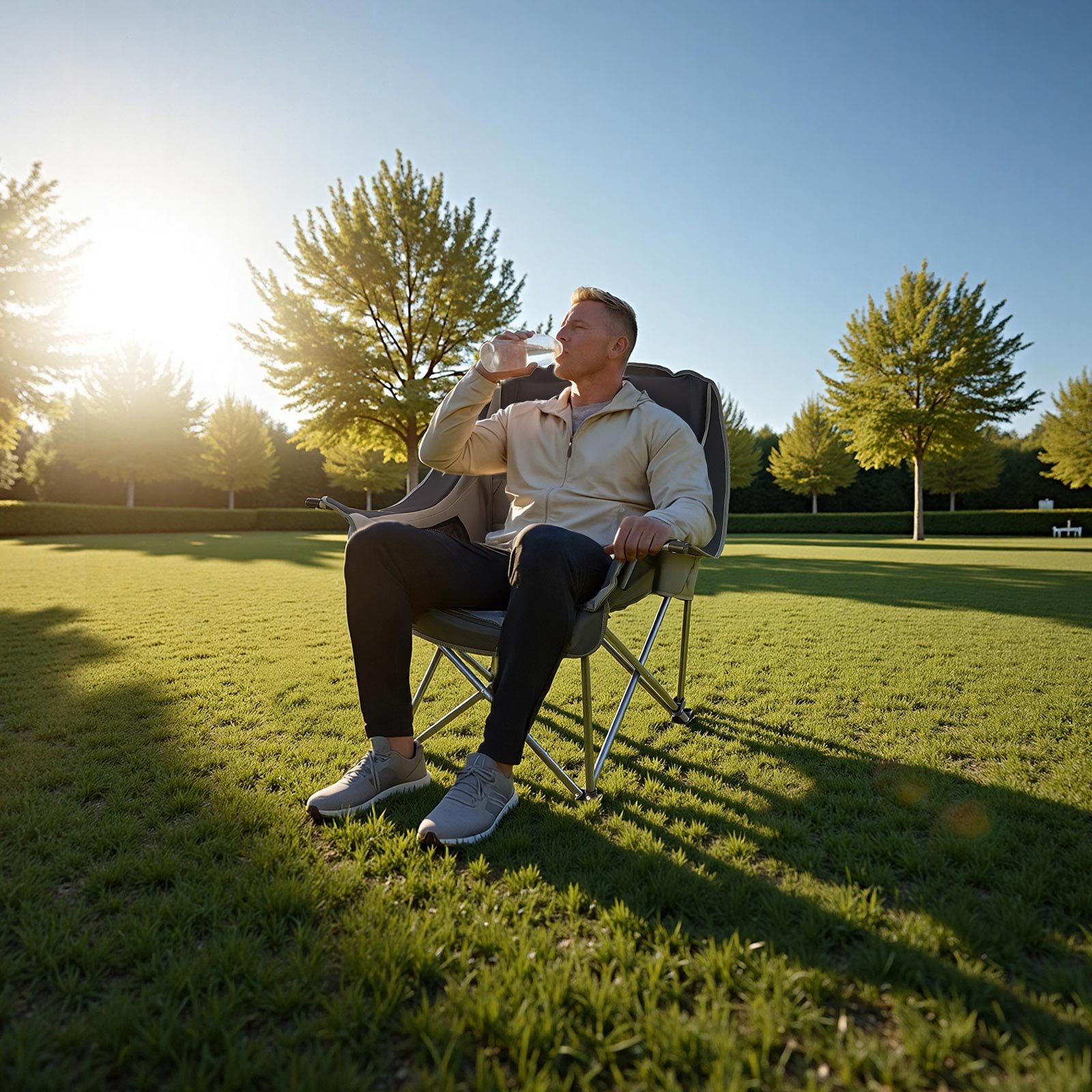 VEVOR Campingstoel (Extra Groot) Klapstoel met een draagvermogen van 204 kg, Visstoel met twee houders voor drank- en wijnglazen, Klapstoel voor buitenactiviteiten zoals vissen en barbecueën, Zwart & Grijs, 1 stuk.