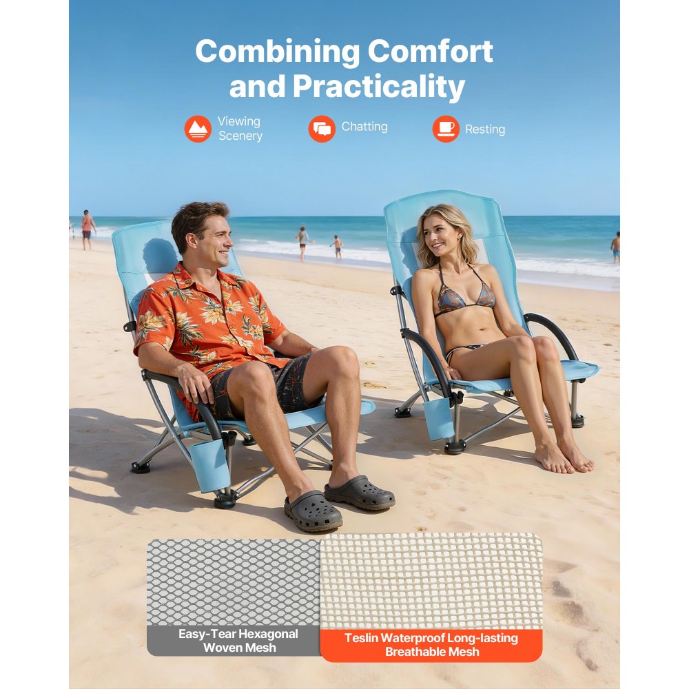 VEVOR 2 x Campingstoelen, opklapbare stoelen, draagvermogen 150 kg, visstoel met hoge rugleuning, bekerhouder, mesh rugleuning, draagtas en extra brede zitting, strandstoelen voor buitenactiviteiten en vissen