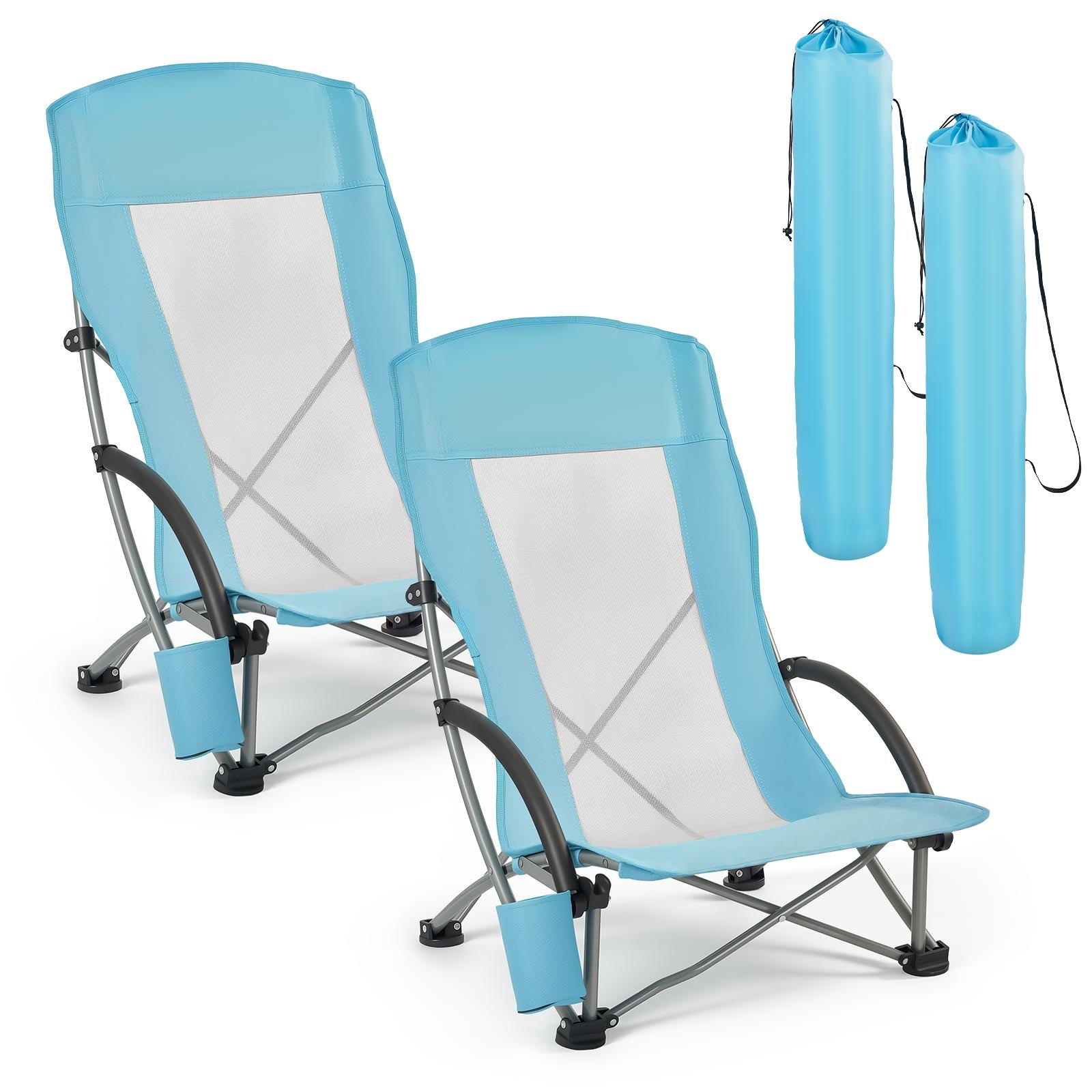 VEVOR 2 x Campingstoelen, opklapbare stoelen, draagvermogen 150 kg, visstoel met hoge rugleuning, bekerhouder, mesh rugleuning, draagtas en extra brede zitting, strandstoelen voor buitenactiviteiten en vissen