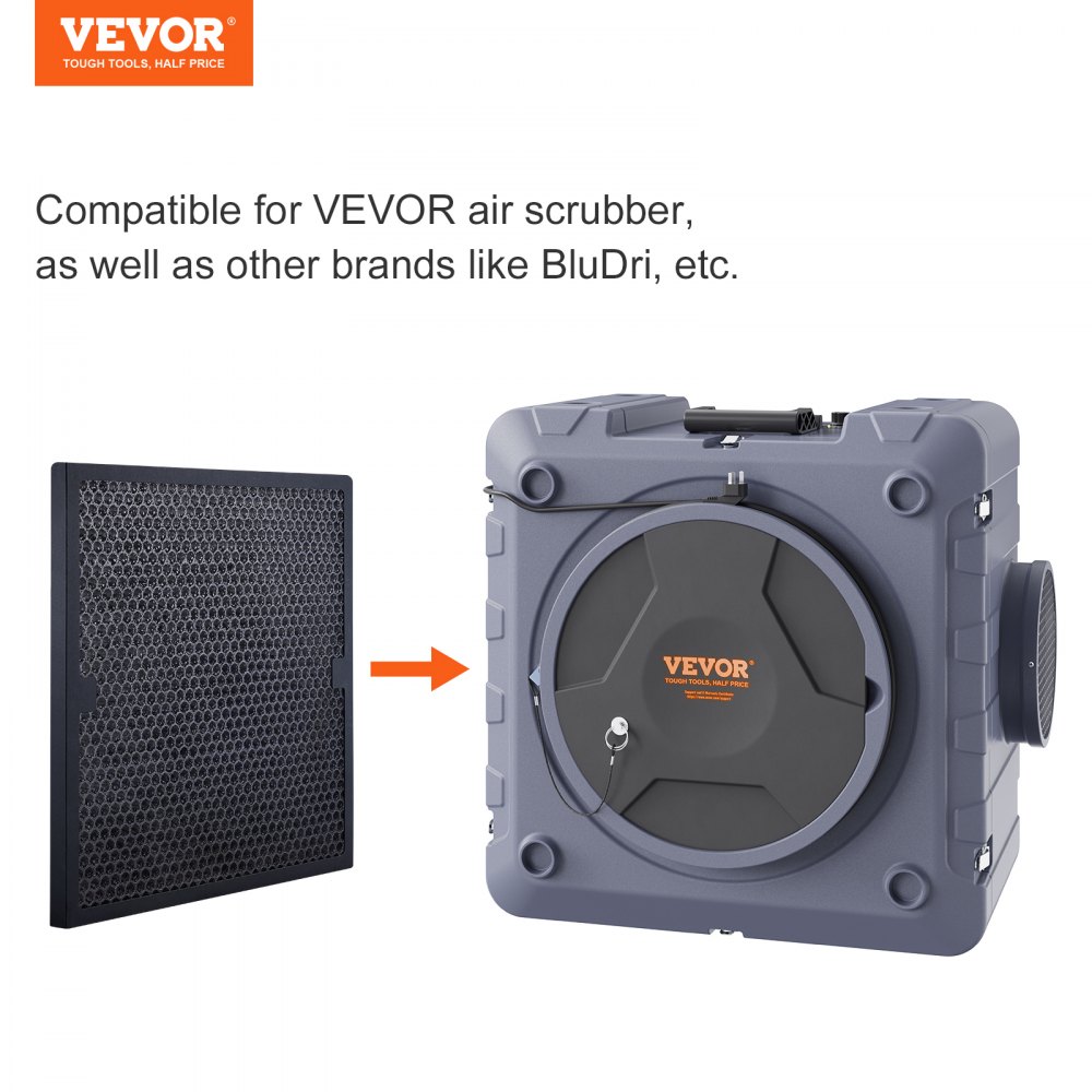 VEVOR Actieve Koolstoffilters, 3-pack, 40 x 40 cm Luchtfiltervervanging, Hoogrendementsfilters Niveau 2, Compatibel met BlueDri en VEVOR Scrubber, Luchtreiniger, Apparatuur voor waterschadeherstel