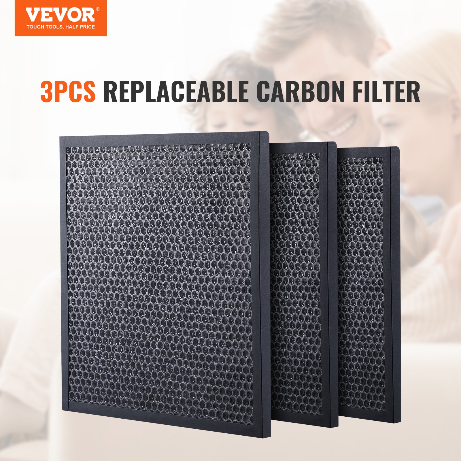 VEVOR Actieve Koolstoffilters, 3-pack, 40 x 40 cm Luchtfiltervervanging, Hoogrendementsfilters Niveau 2, Compatibel met BlueDri en VEVOR Scrubber, Luchtreiniger, Apparatuur voor waterschadeherstel