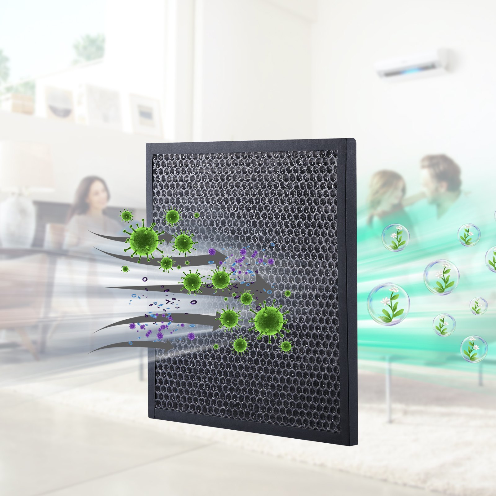 VEVOR Actieve Koolstoffilters, 3-pack, 40 x 40 cm Luchtfiltervervanging, Hoogrendementsfilters Niveau 2, Compatibel met BlueDri en VEVOR Scrubber, Luchtreiniger, Apparatuur voor waterschadeherstel