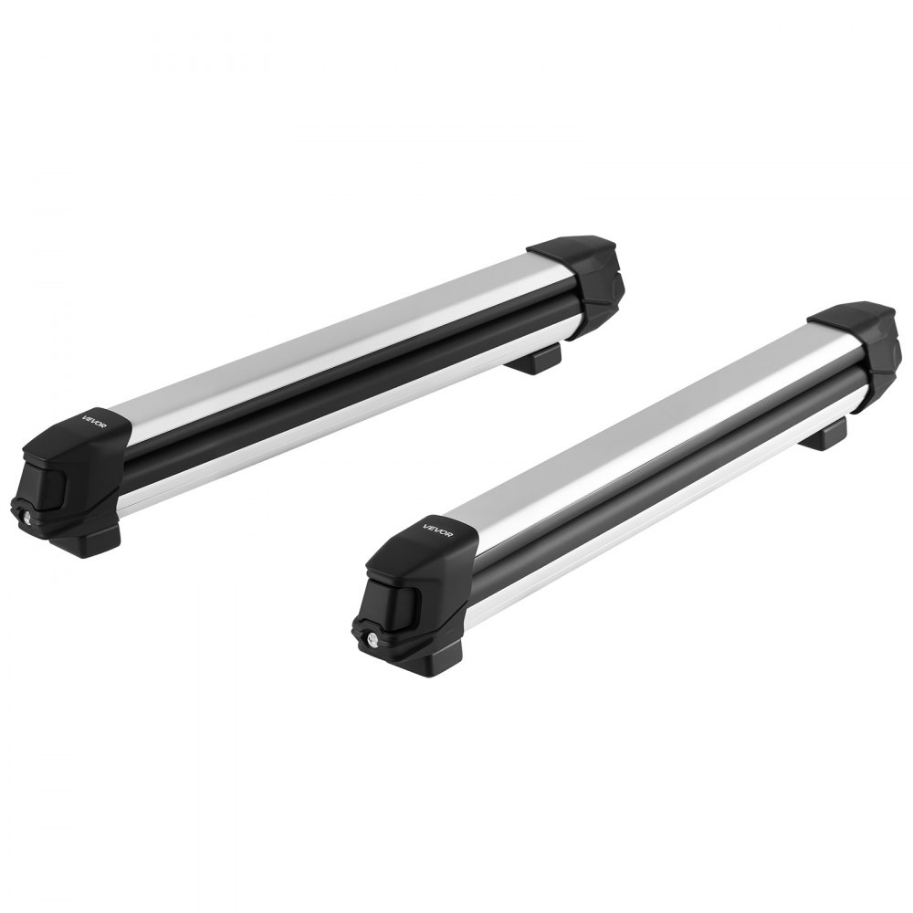 VEVOR Ski & Snowboard Roof Rack, Carry up to 6 Pairs of Skis or 4 Snowboards, 2 PCS Aluminum Universal Car Roof Rack Top Holder with Lock & Rubber Padding for Fishing Rod, Fit Most Slotted Crossbars
