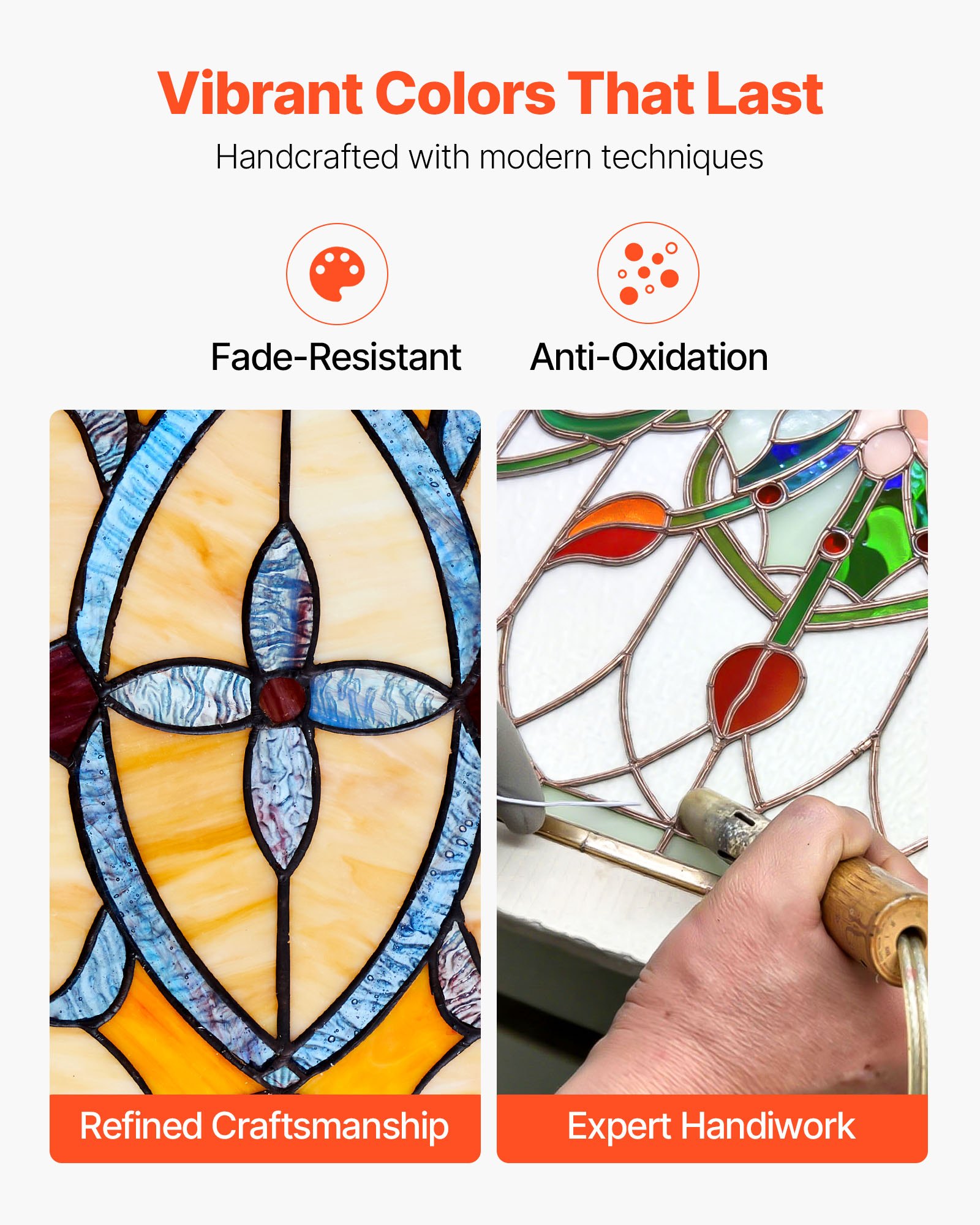 VEVOR Glas-in-lood Raampaneel (813 x 250 mm) Hangend glas-in-lood met ketting, Tiffany-stijl glas-in-lood om op te hangen, traditionele rechthoekige vintage ambachtelijke raamdecoratie voor keuken en kerk