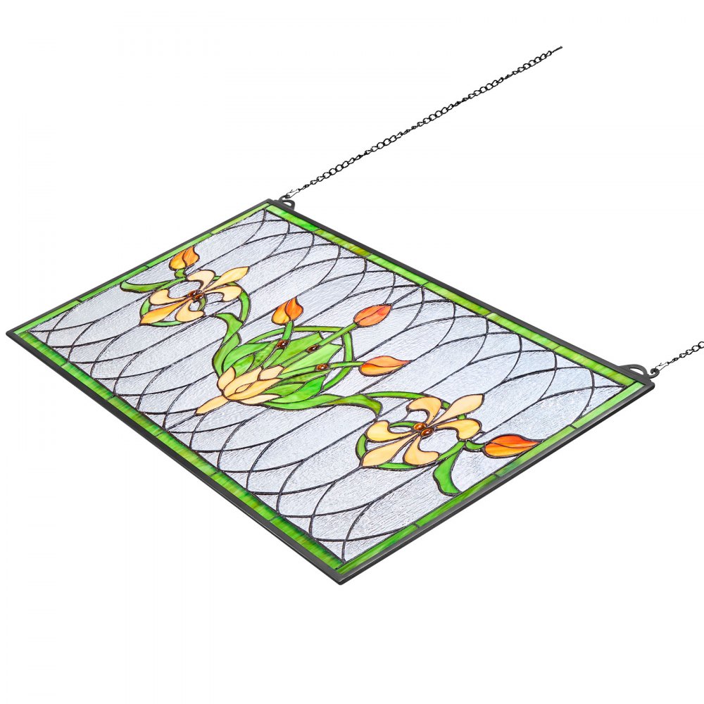 VEVOR Glas-in-lood Raampaneel (810 x 433 mm) Hangend glas-in-lood met ketting, Tiffany-stijl glas-in-lood om op te hangen, traditionele rechthoekige vintage ambachtelijke raamdecoratie voor keuken en kerk