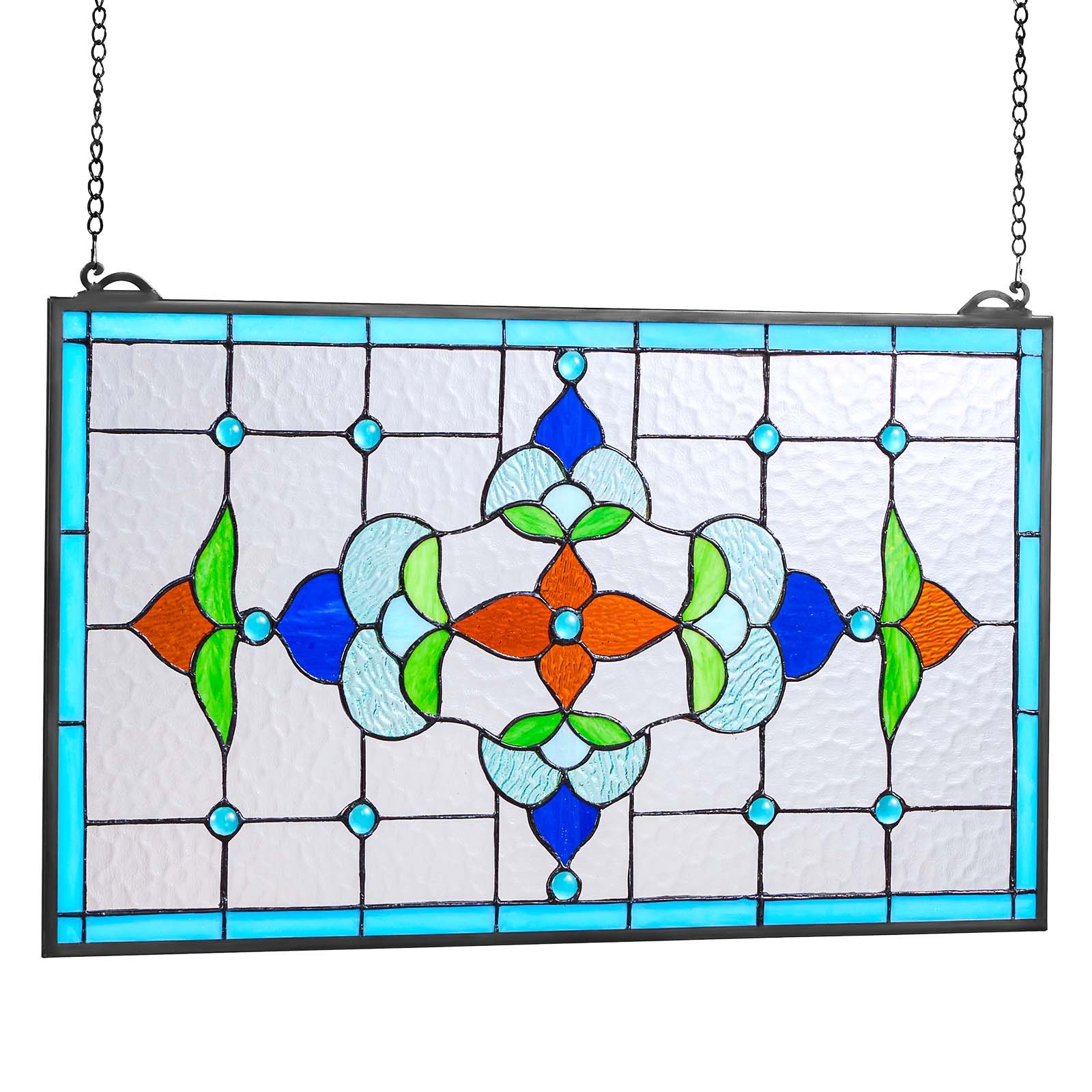 VEVOR Glas-in-lood Raampaneel (664 x 402 mm) Hangend glas-in-lood met ketting, Tiffany-stijl glas-in-lood om op te hangen, traditionele rechthoekige vintage ambachtelijke raamdecoratie voor keuken en kerk