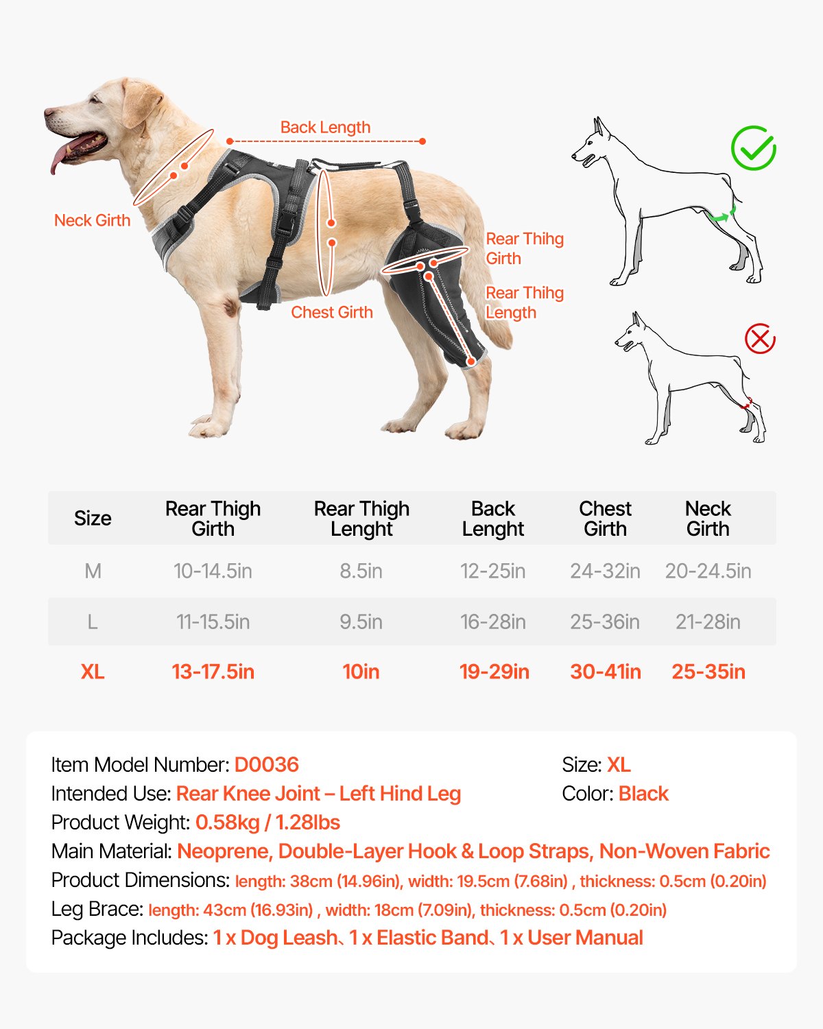 VEVOR Kniebrace voor honden met een gescheurde voorste kruisband, met verstelbare scharnierstabilisator, voor de linkerachterpoot, pijnverlichting, gewrichtsondersteuning voor honden die herstellen van artritis