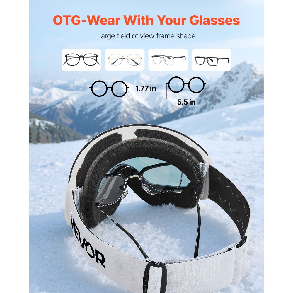 VEVOR Frameless Skibril, Sferische Lens met Roze Revo Coating, OTG Anti-Fog Bril, Motorbril, Motocrossbril, Geschikt voor Skiën, Skaten, Snowboarden