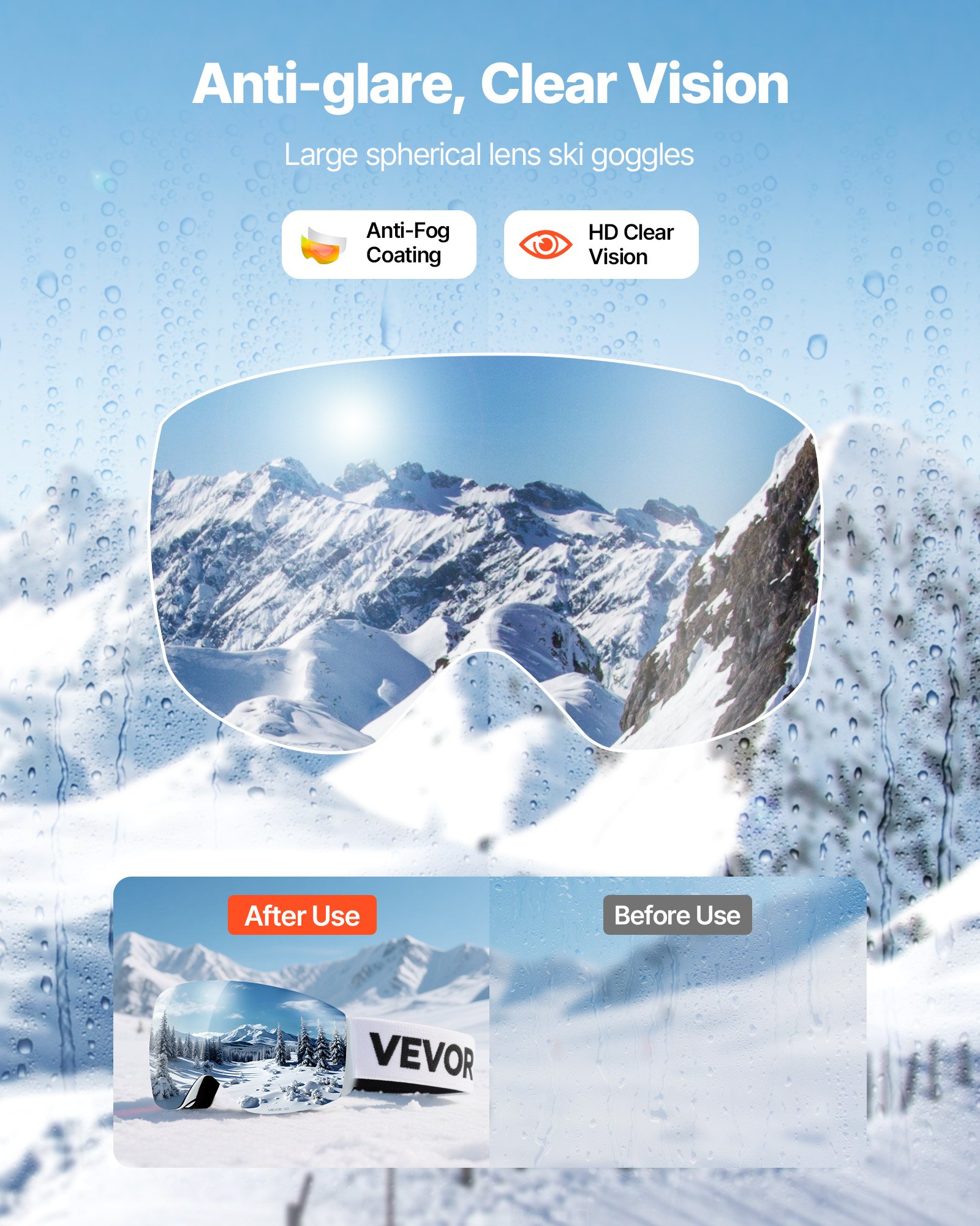 VEVOR Frameless Skibril, Sferische Lens met Roze Revo Coating, OTG Anti-Fog Bril, Motorbril, Motocrossbril, Geschikt voor Skiën, Skaten, Snowboarden