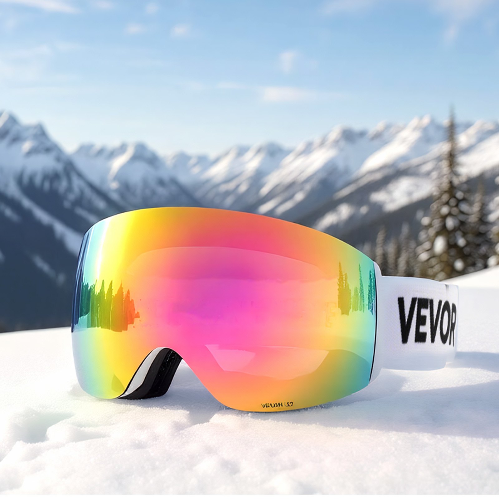 VEVOR Frameless Skibril, Sferische Lens met Roze Revo Coating, OTG Anti-Fog Bril, Motorbril, Motocrossbril, Geschikt voor Skiën, Skaten, Snowboarden