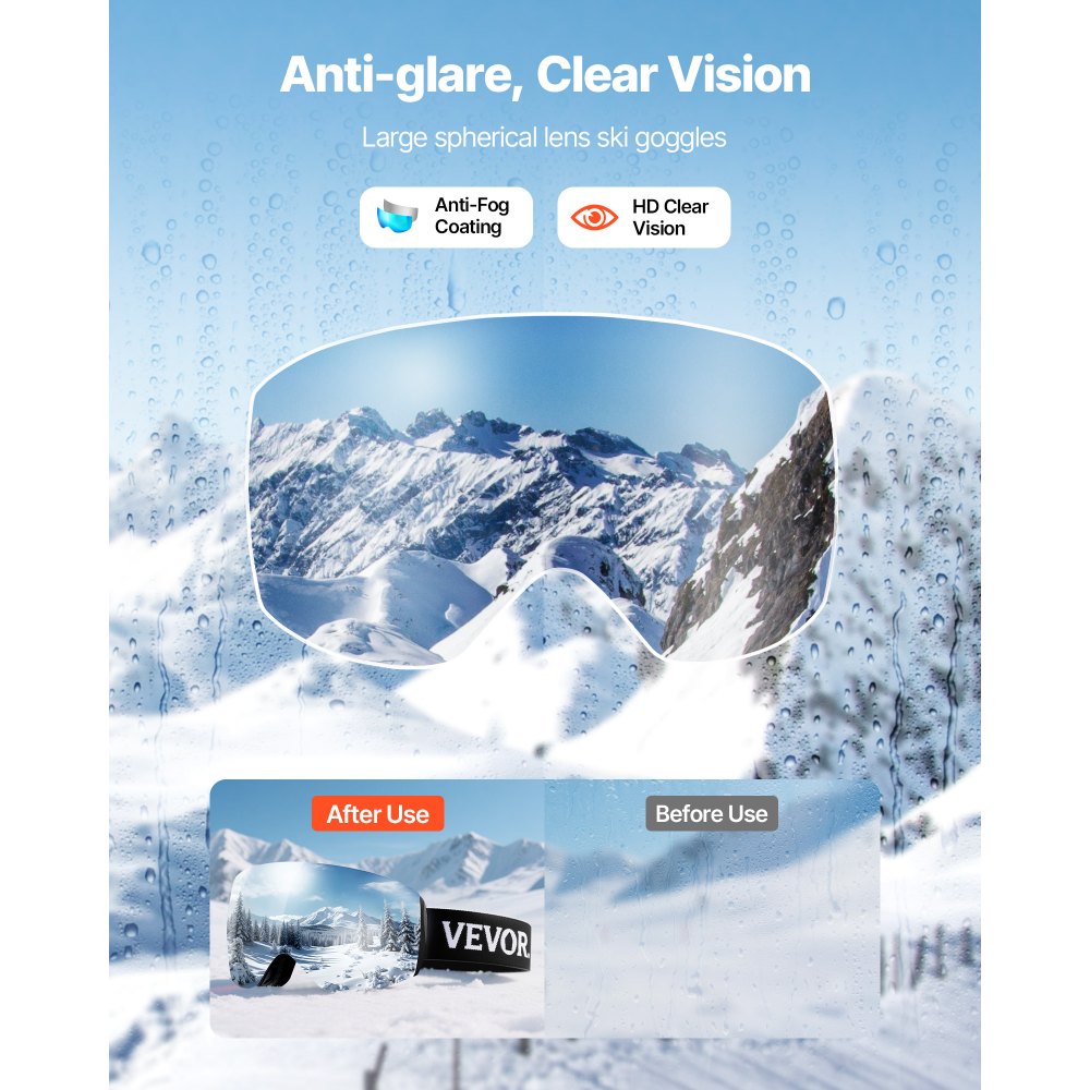 VEVOR Frameless Skibril, Sferische Lens met Blauwe Revo Coating, OTG Anti-Fog Motorbril, Beschermende Bril, Motorcrossbril Geschikt voor Skiën, Skaten, Snowboarden