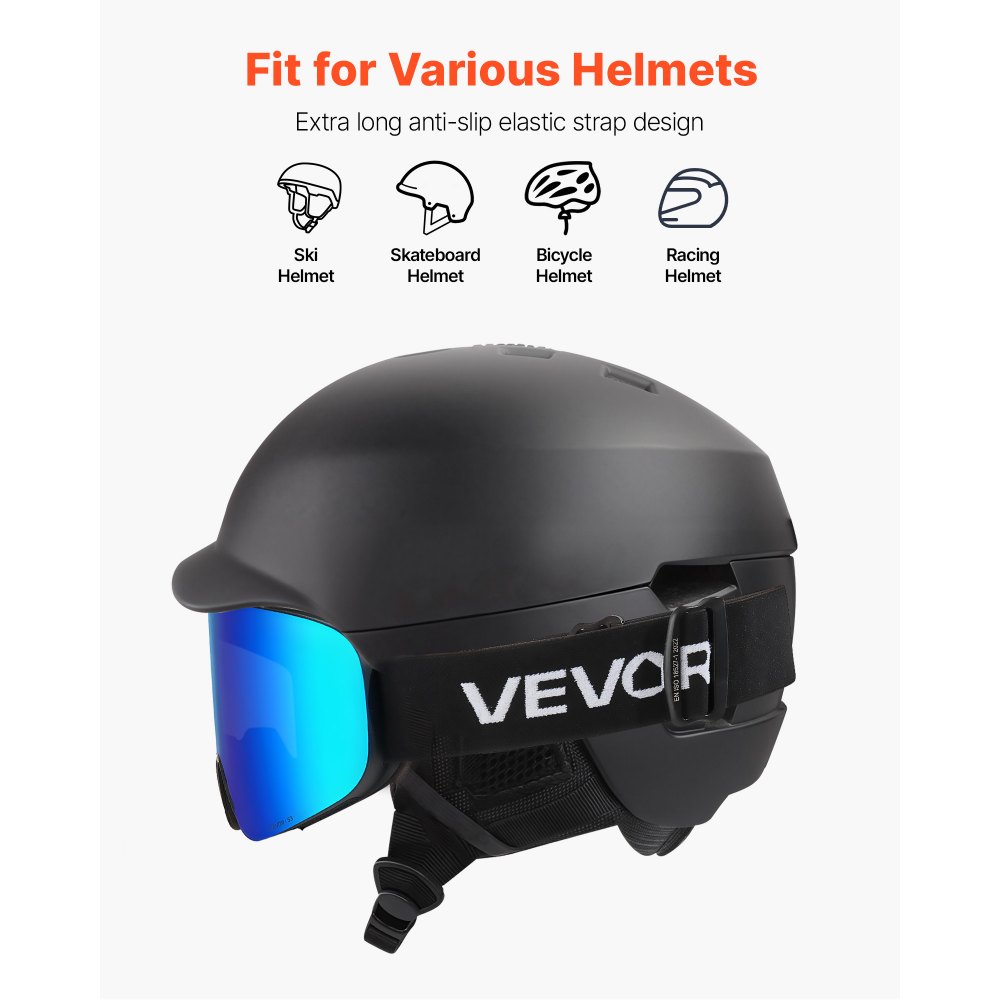 VEVOR Skibril Frameloos, Magnetische Cilinderlens met Donkerblauwe Revo Coating, Motorcrossbril, Motorbril, Beschermende Bril, Geschikt voor Skiën, Snowboarden, Fietsen