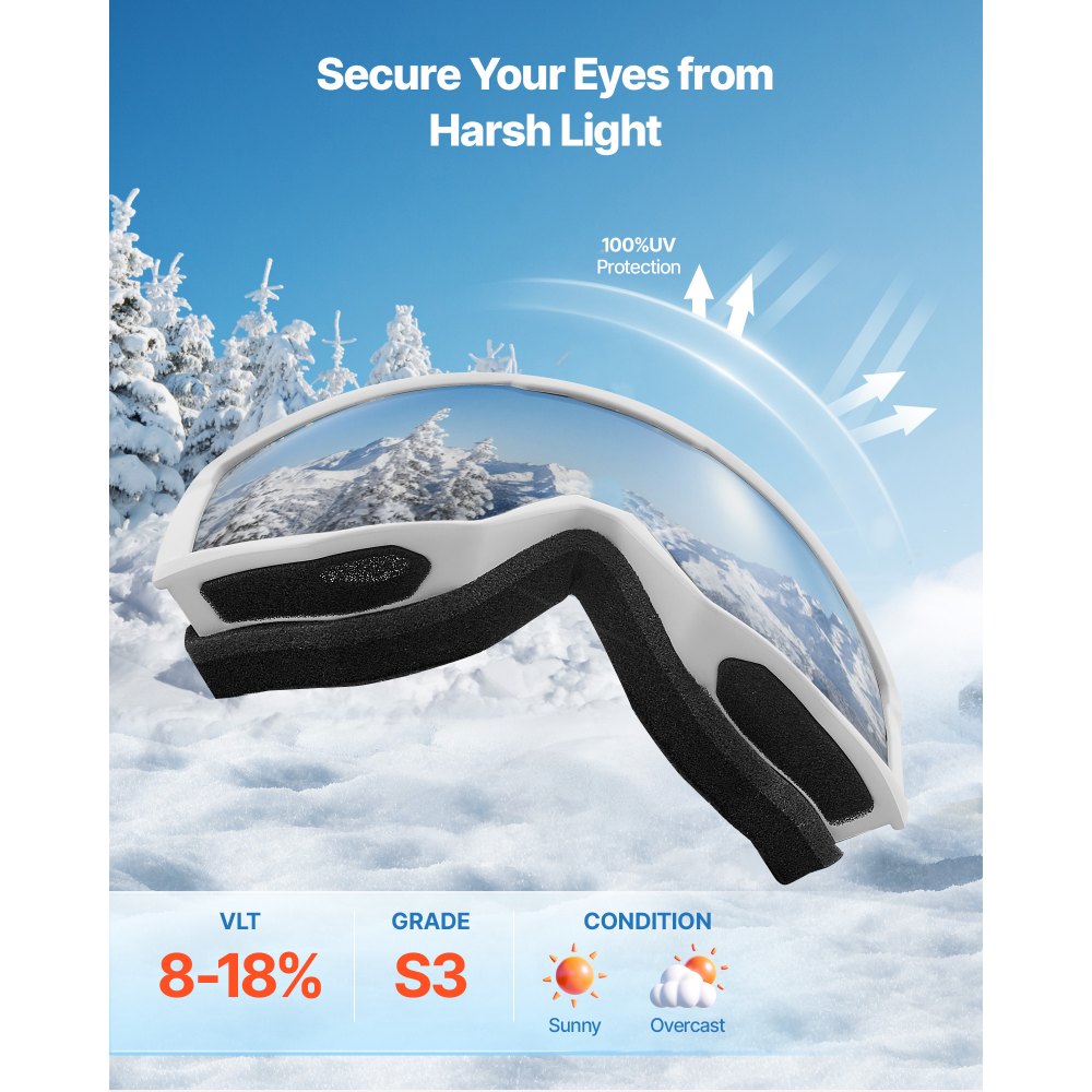 VEVOR Skibril, Cilindrische lens met roze Revo-coating, OTG anti-condens motorbril, motorcrossbril, beschermende bril, crossbril geschikt voor skiën, schaatsen, snowboarden, fietsen