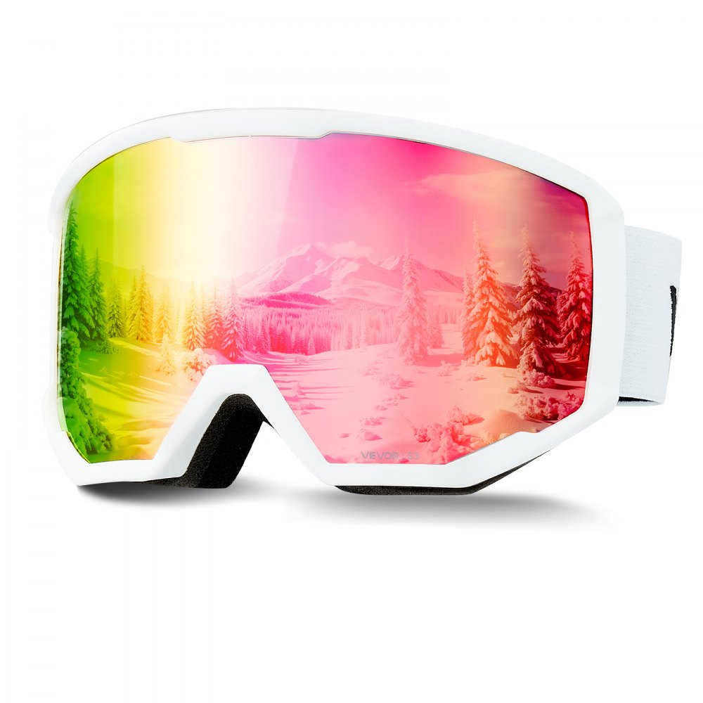 VEVOR Skibril, Cilindrische lens met roze Revo-coating, OTG anti-condens motorbril, motorcrossbril, beschermende bril, crossbril geschikt voor skiën, schaatsen, snowboarden, fietsen