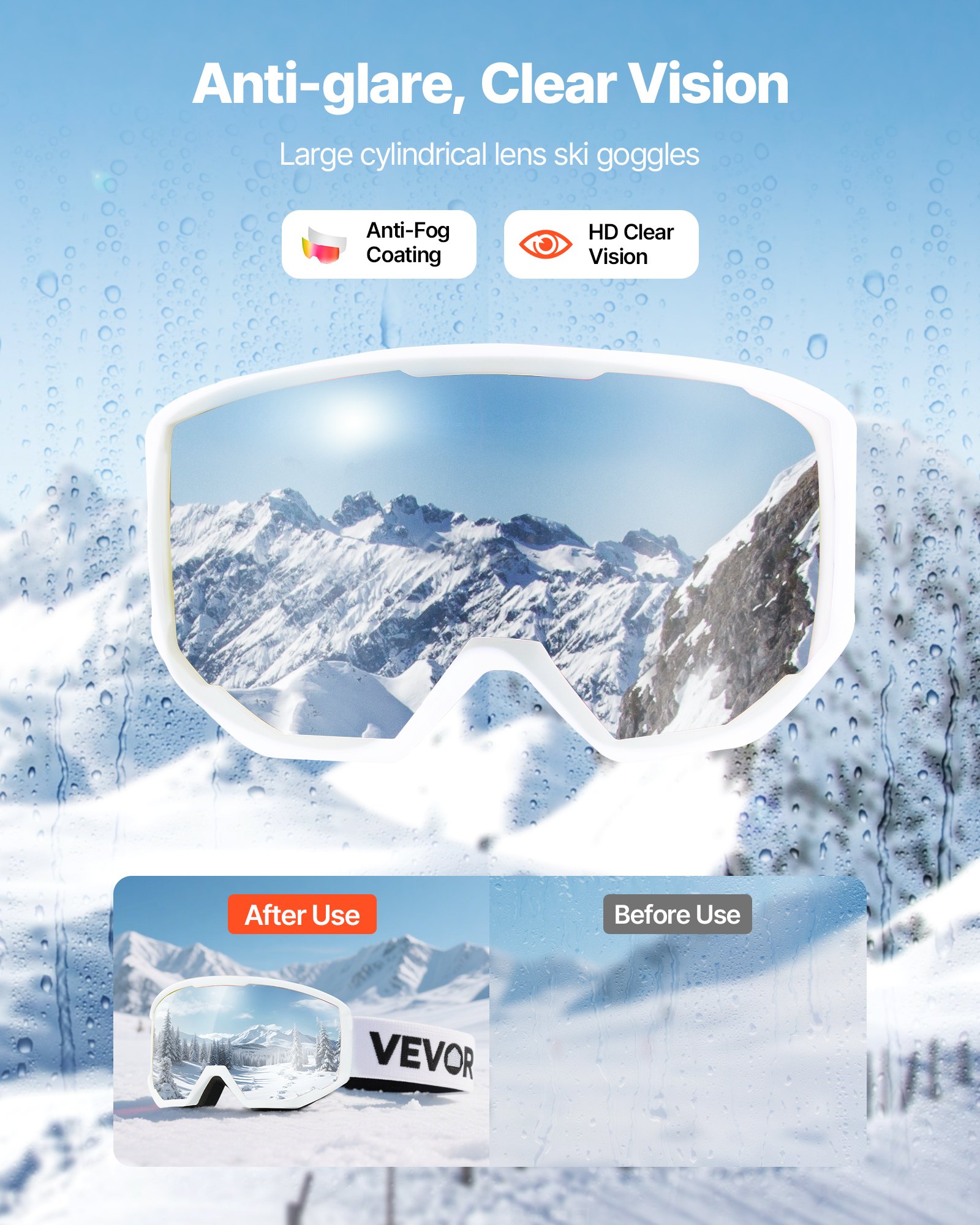 VEVOR Skibril, Cilindrische lens met roze Revo-coating, OTG anti-condens motorbril, motorcrossbril, beschermende bril, crossbril geschikt voor skiën, schaatsen, snowboarden, fietsen