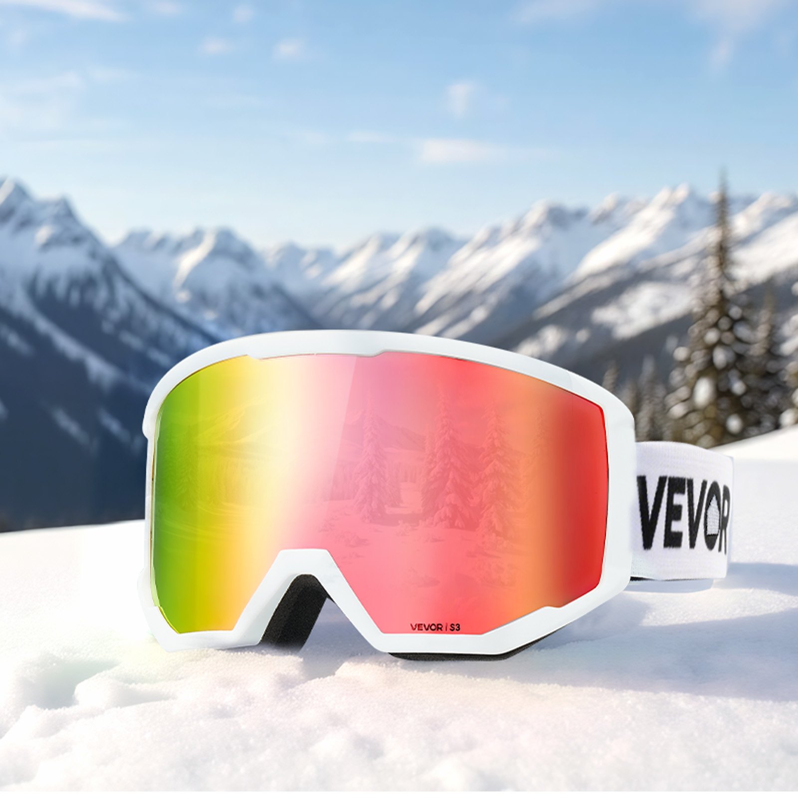 VEVOR Skibril, Cilindrische lens met roze Revo-coating, OTG anti-condens motorbril, motorcrossbril, beschermende bril, crossbril geschikt voor skiën, schaatsen, snowboarden, fietsen