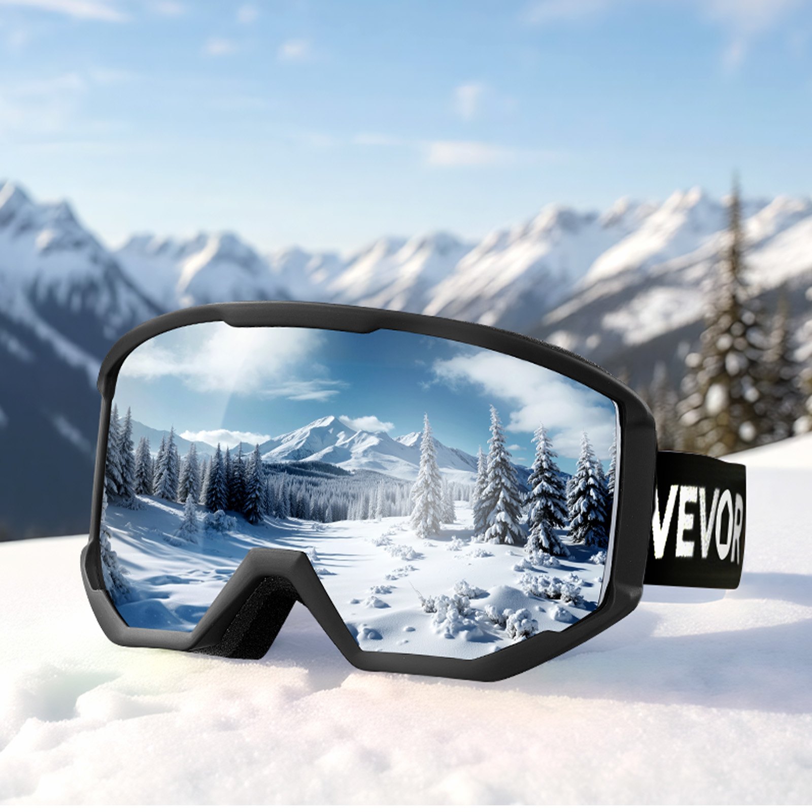 VEVOR Skibril, Cilindrische lens met Silver Mirror Revo-coating, OTG anti-condens motorbril, motorcrossbril, crossbril geschikt voor skiën, schaatsen, snowboarden, fietsen