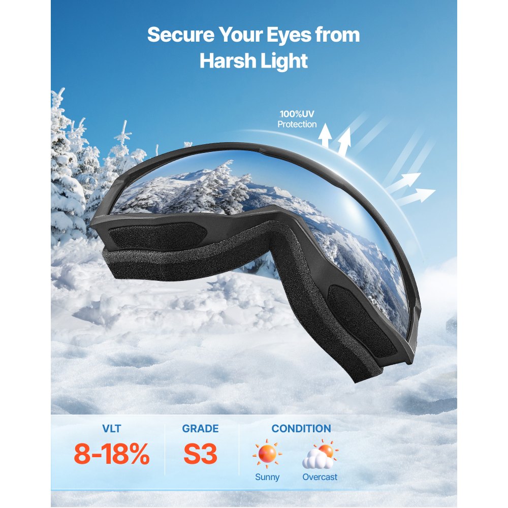 VEVOR skibril, cilindrische lens met oranje Revo-coating, OTG anti-condens motorcrossbril, TPU-frame en ventilatiestructuur, motorbril voor skiën, snowboarden en fietsen