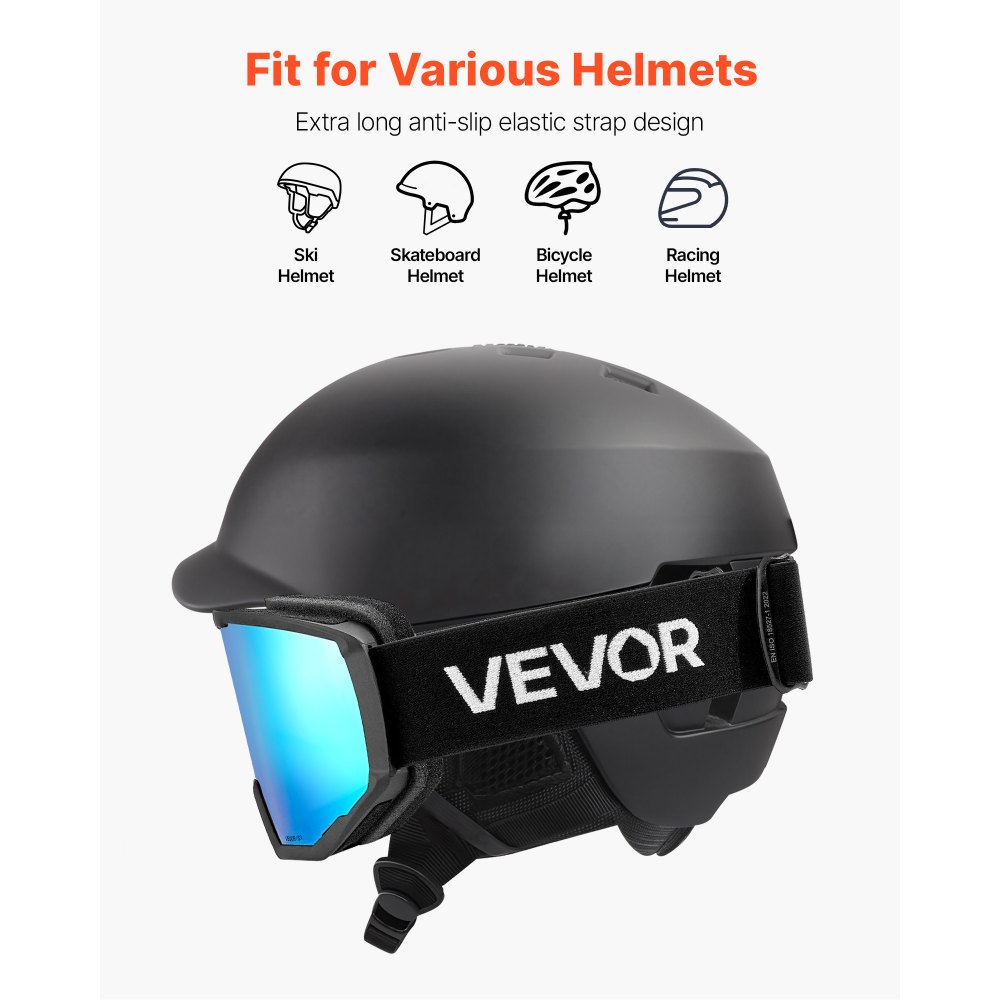 VEVOR skibril, cilindrische lens met ijsblauwe Revo-coating, OTG anti-condens motorcrossbril, TPU-frame en ventilatiestructuur, motorbril voor skiën, snowboarden en fietsen