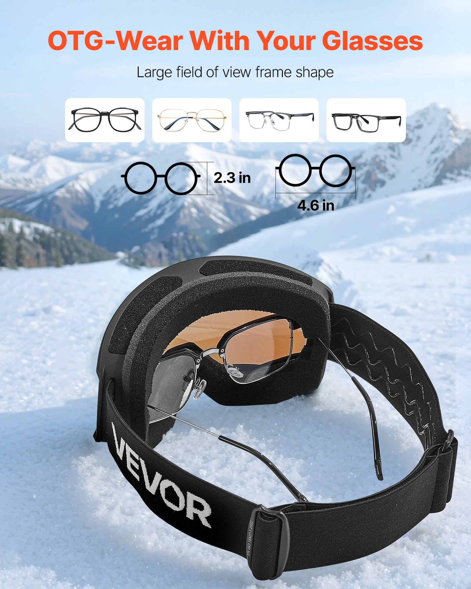 VEVOR skibril, cilindrische lens met ijsblauwe Revo-coating, OTG anti-condens motorcrossbril, TPU-frame en ventilatiestructuur, motorbril voor skiën, snowboarden en fietsen