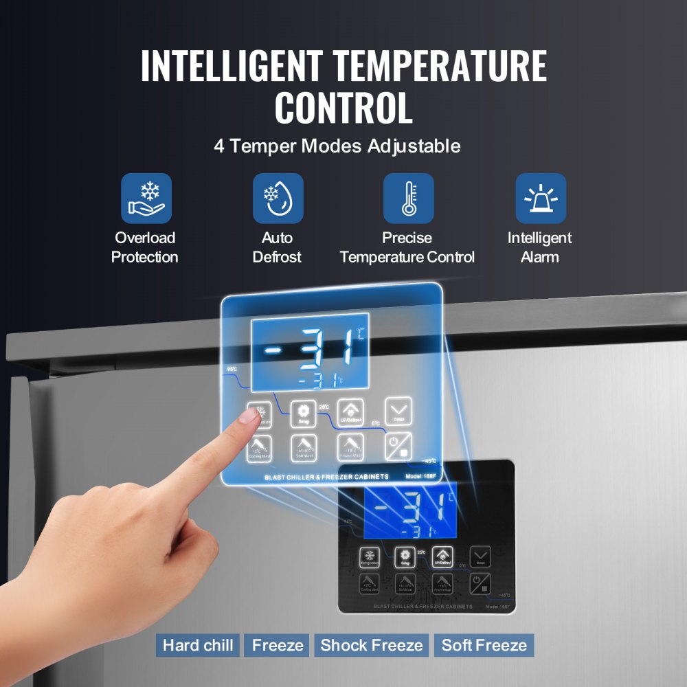 VEVOR Commercial Blast Freezer, 114 L / 4 Cu.ft Blast Chiller with 5 Trays, Blast Chiller Freezer Chest with 4 Freezing Modes, Stainless Steel Food Blast Freezer with Casters for Restaurant, Seafood