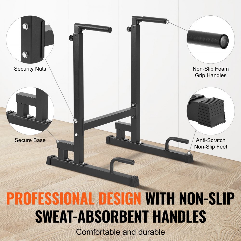VEVOR Dip Bar, 500 lbs capaciteit, Heavy-Duty Dip Stand Station met verstelbare hoogte, Fitness Workout Dip Bar Station Stabilisator Parallette Push-Up Stand, Parallelle staven voor krachttraining in de sportschool aan huis
