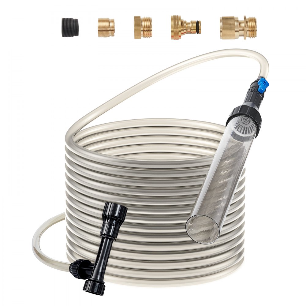 VEVOR Aquarium Vacuum Cleaner, Aquarium Gravel Cleaner, 25ft PVC Hose, Aquarium Gravel Cleaner, Siphon Aquarium Cleaner, 3 Types of Brass Adapters, for Cleaning Gravel and Sand in Aquariums