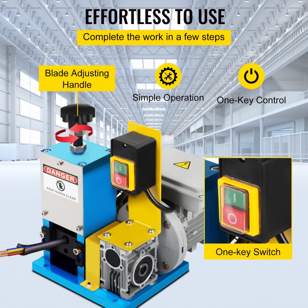 VEVOR Wire Stripping Machine 220V Wire Peeling Cutting Machine Multihole Wire Stripper Electric Cable Wire Stripping Machine (0.06-0.98 inch) with One Extra Blade