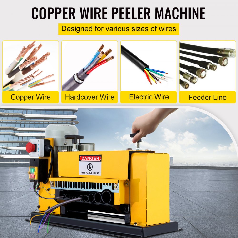 VEVOR Electric Wire Stripping Machine Wire Range 1MM-38MM, Wire Peeling Cutting Machine 220V, Automatic Wire Stripping Machine 11 Channels, Electric Copper Wire Cable Stripper with 10 Blades