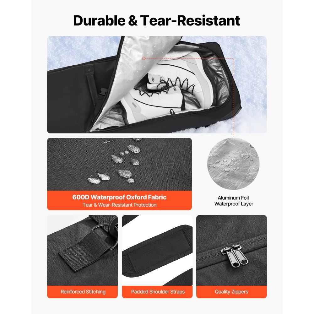 VEVOR Skitas met wielen, tot 175 cm, skitas, skizak, skihoes, 600D waterdicht Oxford-materiaal, met verstelbare banden, voor skistokken, brillen, handschoenen, helmen, laarzen (zwart)