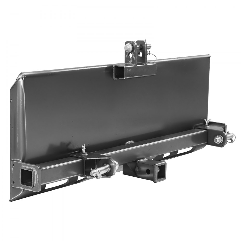 VEVOR skid steer attachment plate, durable, black metal construction with mounting brackets.