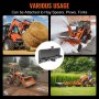 verschillende toepassingen van VEVOR skid steer bevestigingsplaat met hooivorken, ploegen en vorken op oranje machines