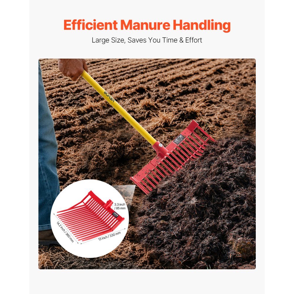 VEVOR Set van 6 Zweedse vorken, 18 schuine tanden, mestvorkkop voor paarden, kunststof hooivork, hooivork voor het verzamelen van mest, gras, hooi en het schoonmaken van veldwerk
