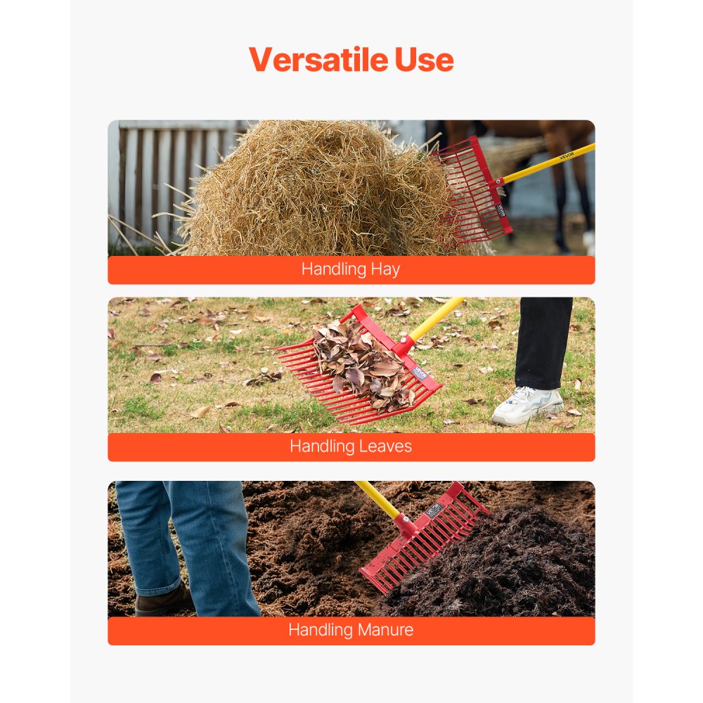 VEVOR Set van 6 Zweedse vorken, 18 schuine tanden, mestvorkkop voor paarden, kunststof hooivork, hooivork voor het verzamelen van mest, gras, hooi en het schoonmaken van veldwerk