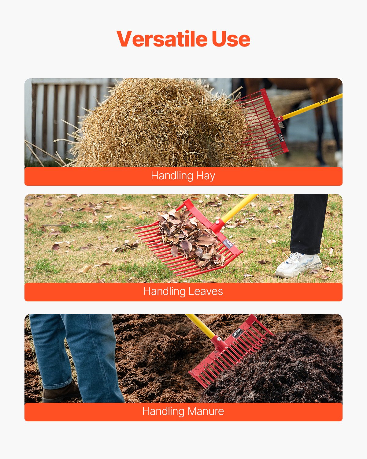 VEVOR Set van 6 Zweedse vorken, 18 schuine tanden, mestvorkkop voor paarden, kunststof hooivork, hooivork voor het verzamelen van mest, gras, hooi en het schoonmaken van veldwerk