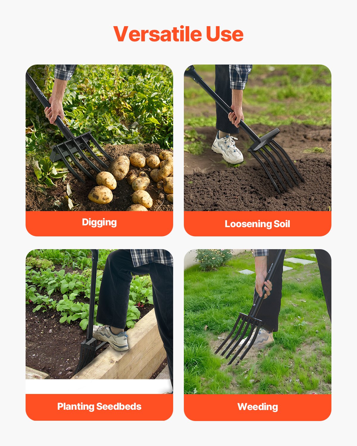 VEVOR mestvork, 5-puntige tuinhooivork met mestvork, 1050 mm hooivork, mestvork met Y-handgreep, gesmede stalen spitvork voor hooi, aardappelcompostering, verplanten, beluchting