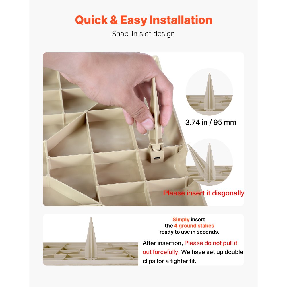 VEVOR Stepping Stones Garden, 8 stuks, 395x395 mm, decoratieve bestratingsplaat met palen, kunststof padtegels, stenen plaat van PC-hars, steenlook voor gazon, terraslandschap, beige