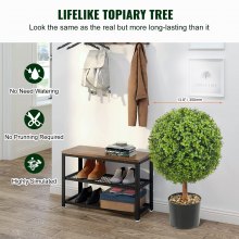 VEVOR 2x Buxusbol Kunst 559mm Tuindecoratie Buxus in Bloempot Kunstbuxusbol Kunstplant gemaakt van PE, Hout, PP inclusief 4 stuks Decoratieve Vlinders en 10 stuks Vervangende Bladeren