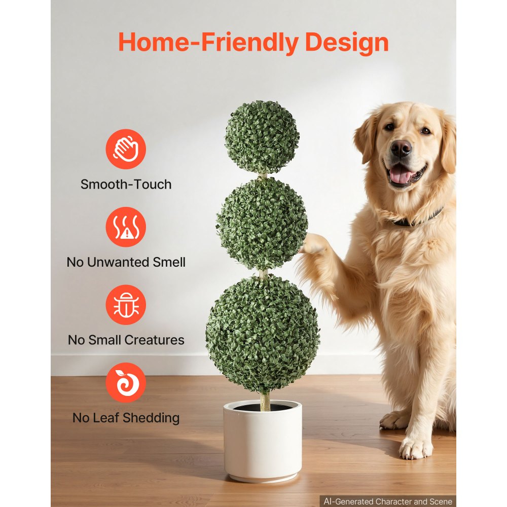 VEVOR Kunstplant 2 stuks. Kunstmatige buxus met PP-pot 914 mm, decoratieve plant voor woonkamer, balkon, kantoor, veranda of tuin, UV-bestendig, kunstboom gemaakt van PE, drievoudige bolvorm, voor binnen en buiten.