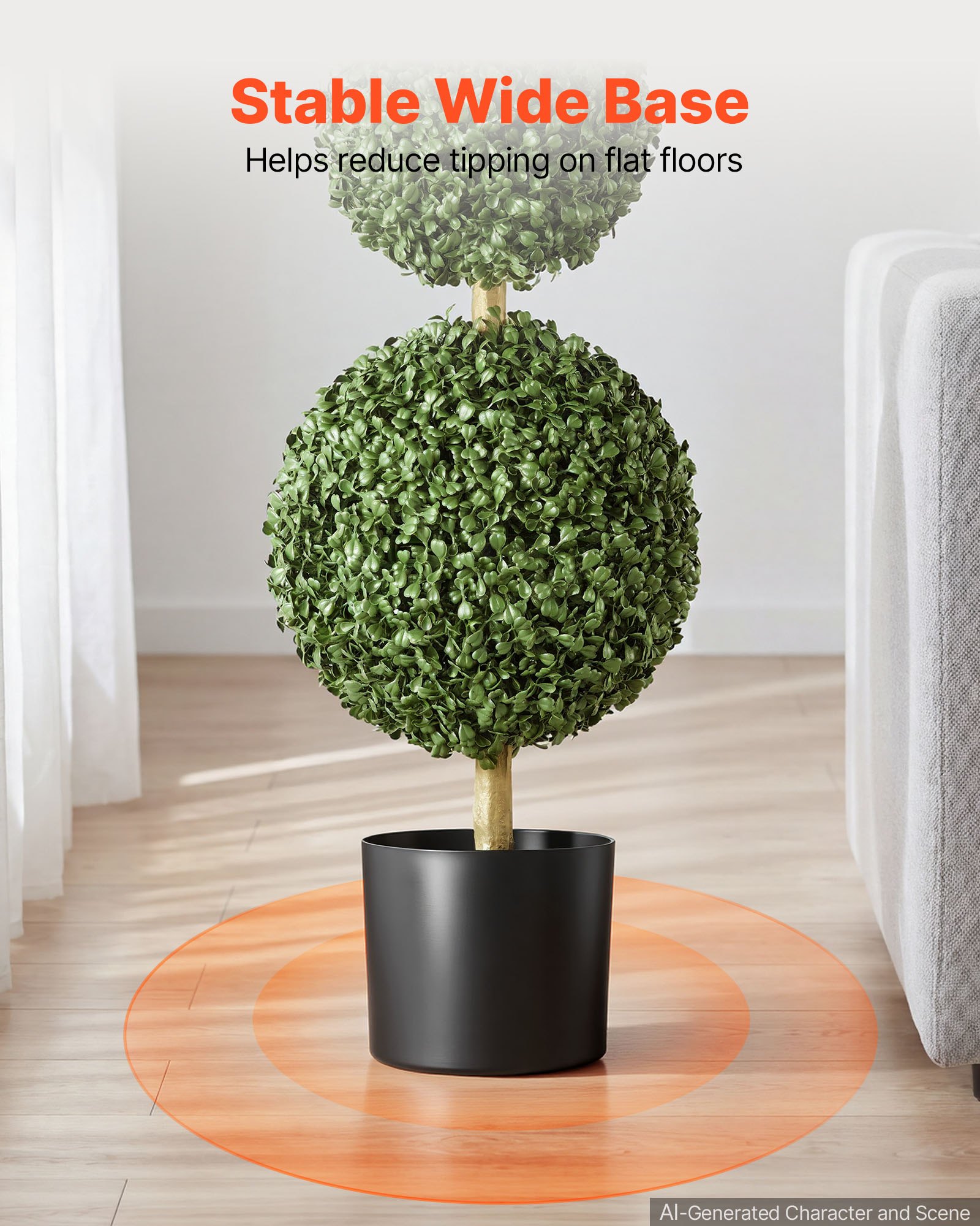 VEVOR Kunstplant 2 stuks. Kunstmatige buxus met PP-pot 914 mm, decoratieve plant voor woonkamer, balkon, kantoor, veranda of tuin, UV-bestendig, kunstboom gemaakt van PE, drievoudige bolvorm, voor binnen en buiten.