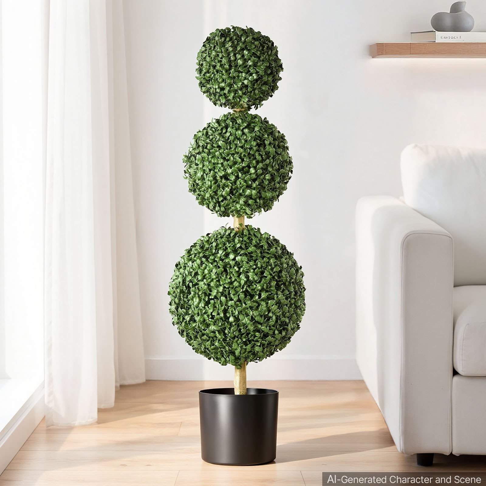 VEVOR Kunstplant 2 stuks. Kunstmatige buxus met PP-pot 914 mm, decoratieve plant voor woonkamer, balkon, kantoor, veranda of tuin, UV-bestendig, kunstboom gemaakt van PE, drievoudige bolvorm, voor binnen en buiten.