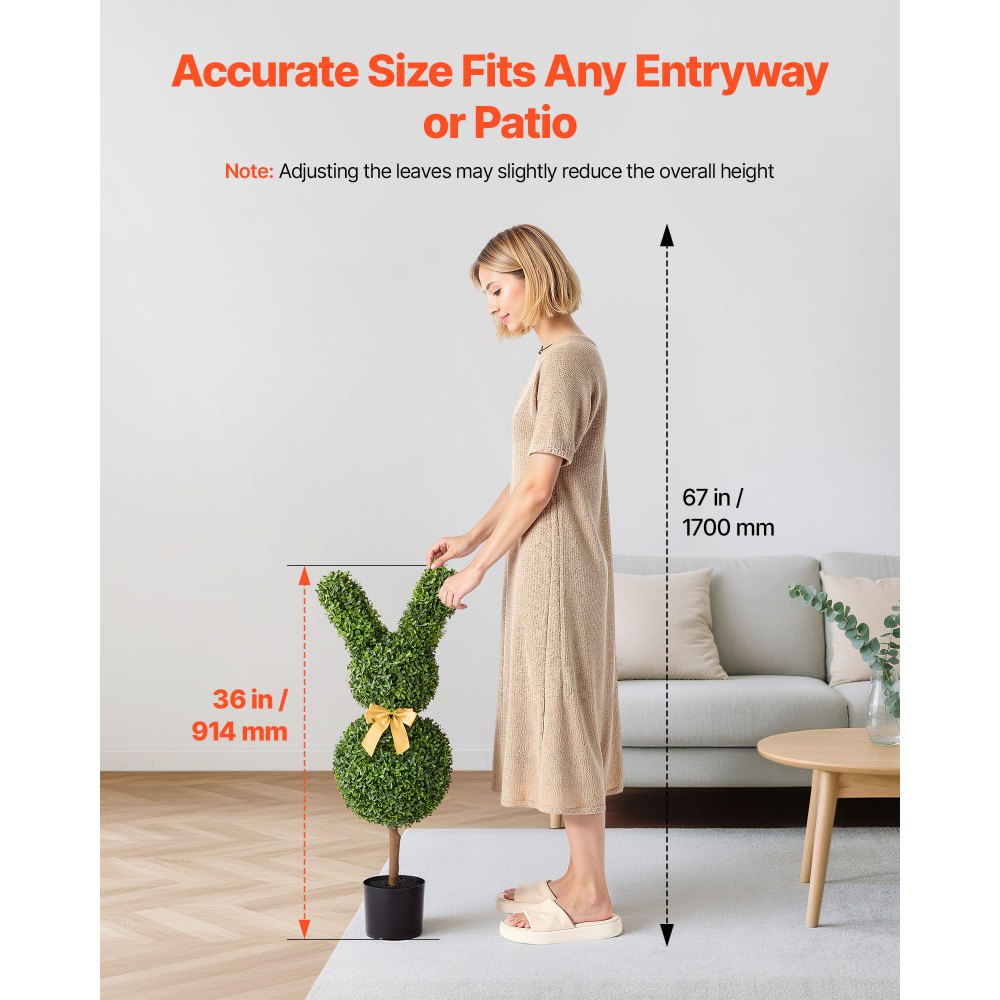 VEVOR Artificial Topiary Bunny-Shape Boxwood Ball, 2 Set 914mm Faux Boxwood Plant Balls, Fake Silk Tree Look Real, Easy Assembly for Decor Front Porch Outdoor Patio Garden Balcony Backyard Indoor