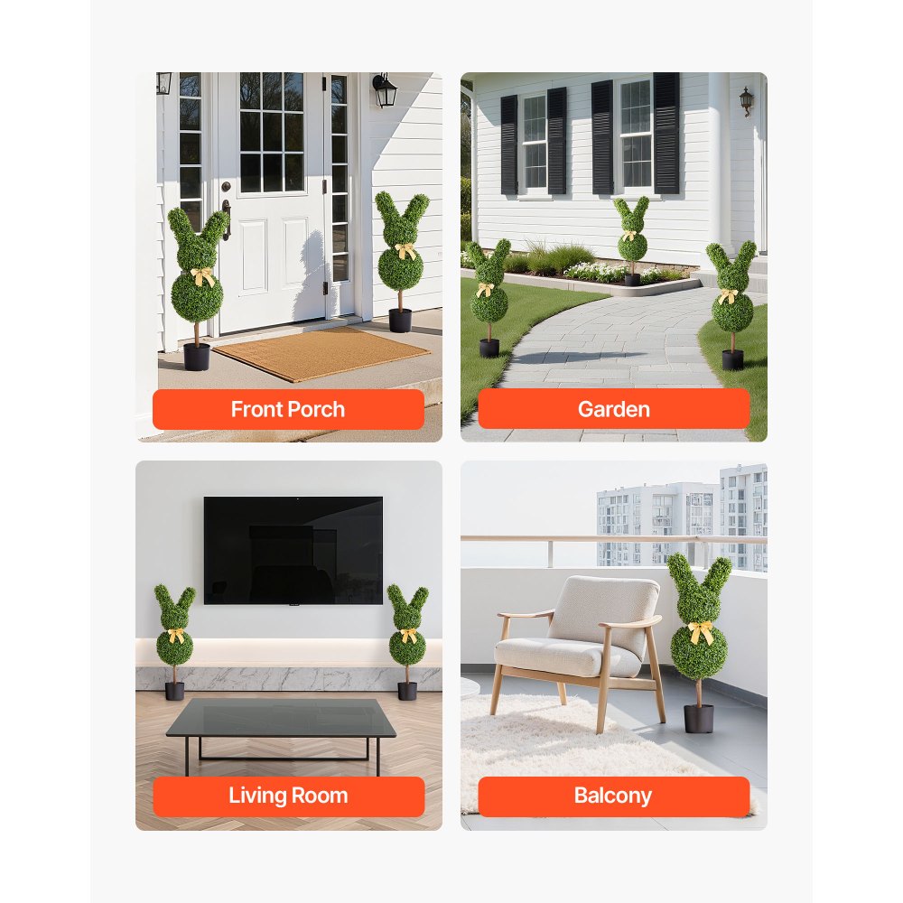 VEVOR Artificial Topiary Bunny-Shape Boxwood Ball, 2 Set 914mm Faux Boxwood Plant Balls, Fake Silk Tree Look Real, Easy Assembly for Decor Front Porch Outdoor Patio Garden Balcony Backyard Indoor