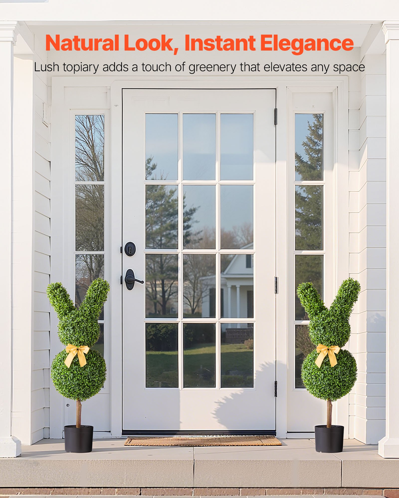 VEVOR Artificial Topiary Bunny-Shape Boxwood Ball, 2 Set 914mm Faux Boxwood Plant Balls, Fake Silk Tree Look Real, Easy Assembly for Decor Front Porch Outdoor Patio Garden Balcony Backyard Indoor