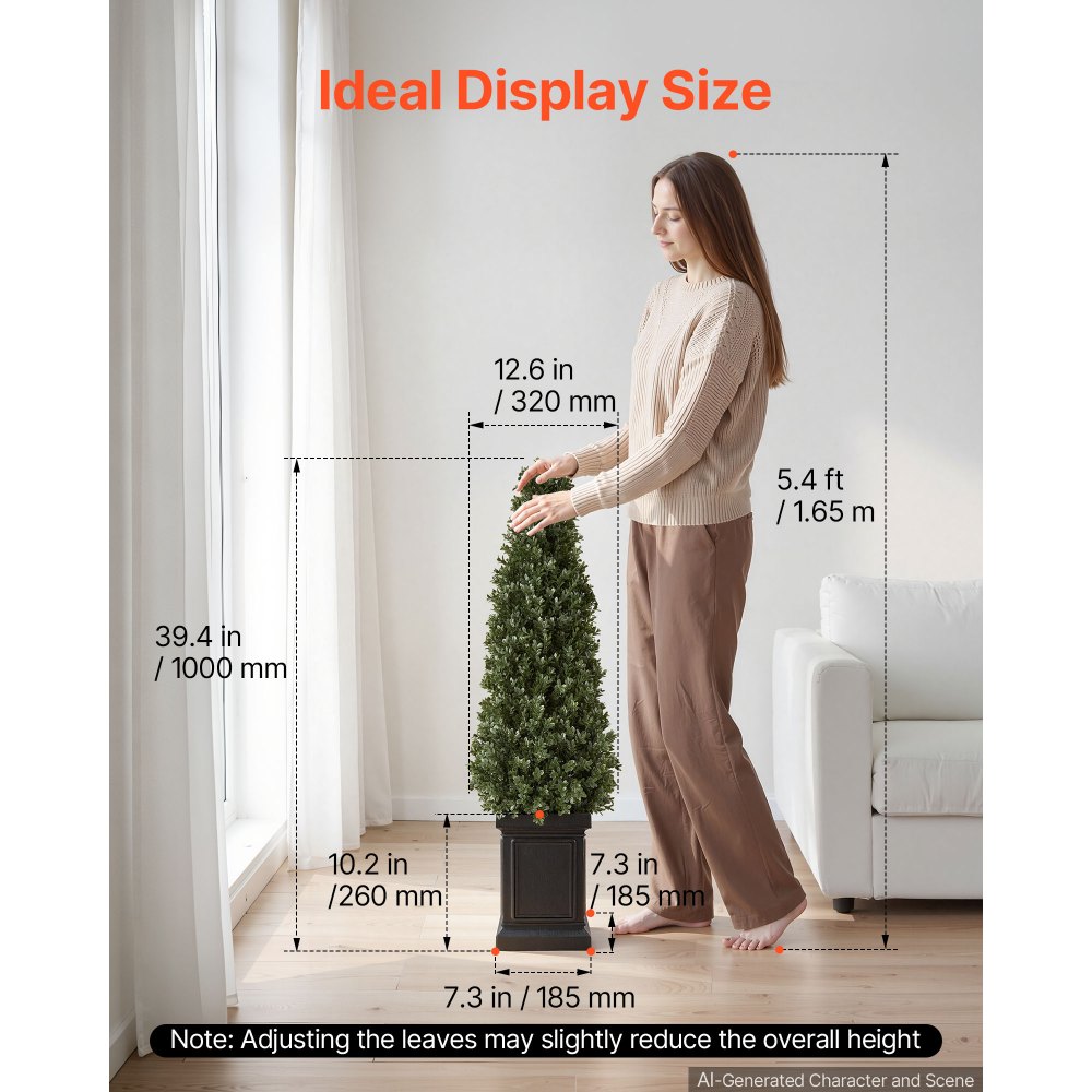 VEVOR Kunstplant 2 stuks. Kunstmatige buxus met PP-pot 1000 mm, decoratieve plant voor woonkamer, balkon, kantoor, veranda, tuin of terras, UV-bestendig, kunstboom gemaakt van PE, levensecht, binnen en buiten
