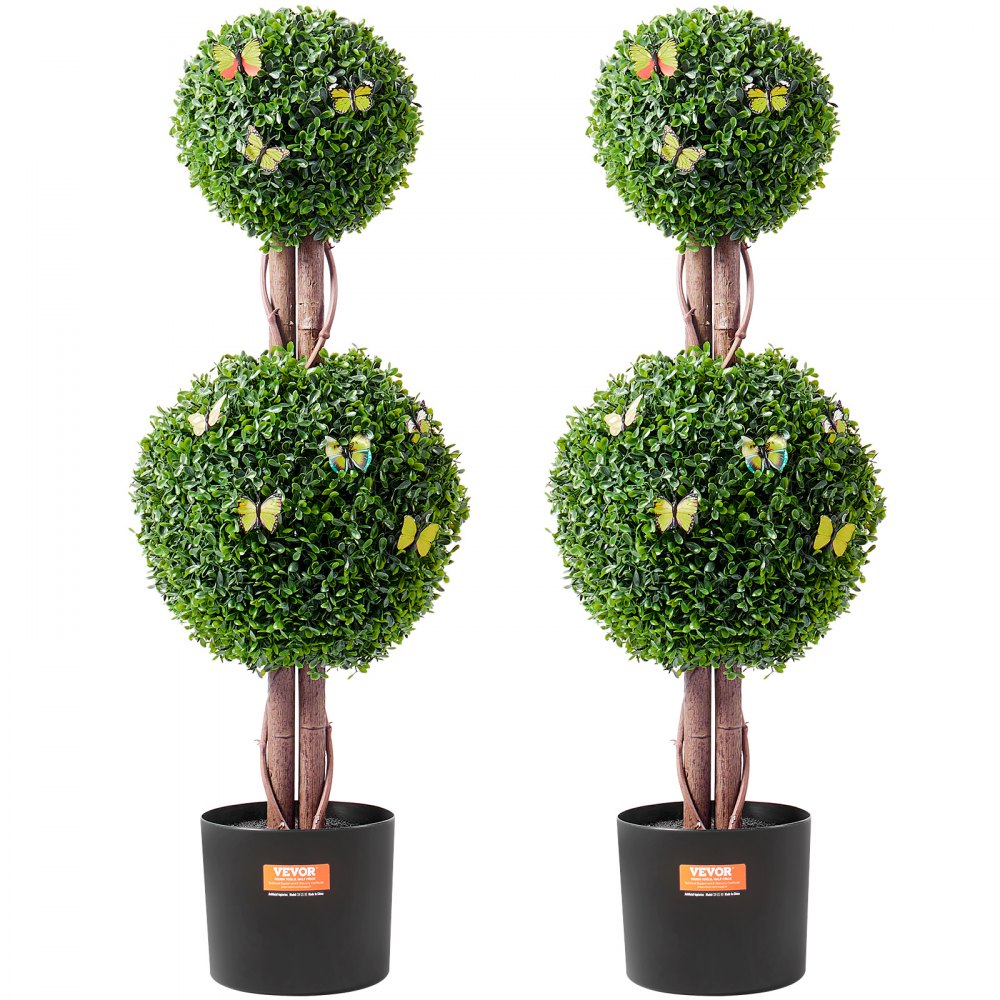 VEVOR 2 Pack 3' Artificial Boxwood Topiary Tree Faux Plant UV Decor In/Outdoor