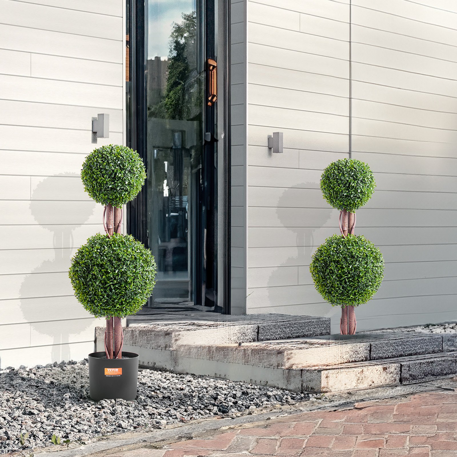 VEVOR Kunstmatige buxustopiary, 122 cm hoog (2-pack), dubbele bolvormige topiarybomen, kunstplant met extra bladeren, pot en kleine decoratie, UV-beschermde set voor binnen- en buitendecoratie