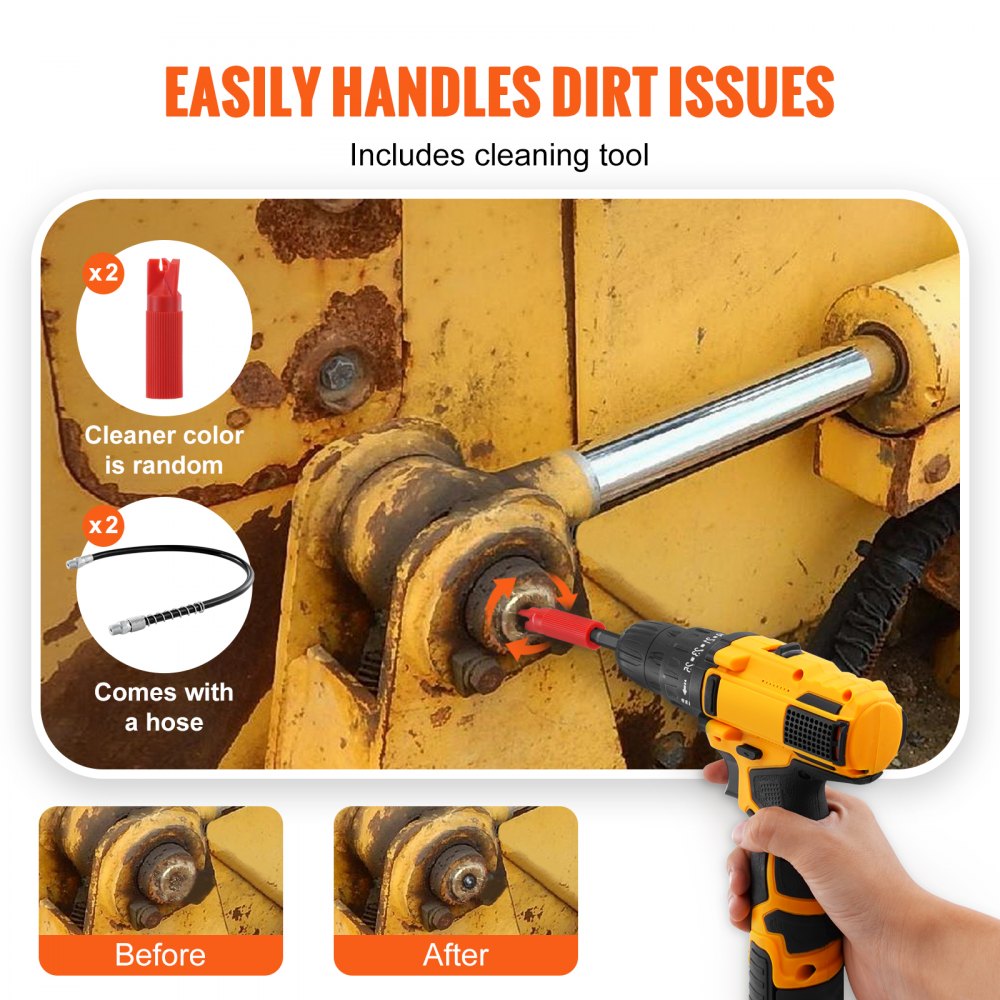 VEVOR Grease Gun Coupler 2 PCS, 10000 PSI High Pressure, 6-Jaw Locking, Quick Release Grease Gun Tip with Hose/Zerk Fittings Cleaner, Compatible with All Grease Guns 1/8" NPT Fittings for Automobiles