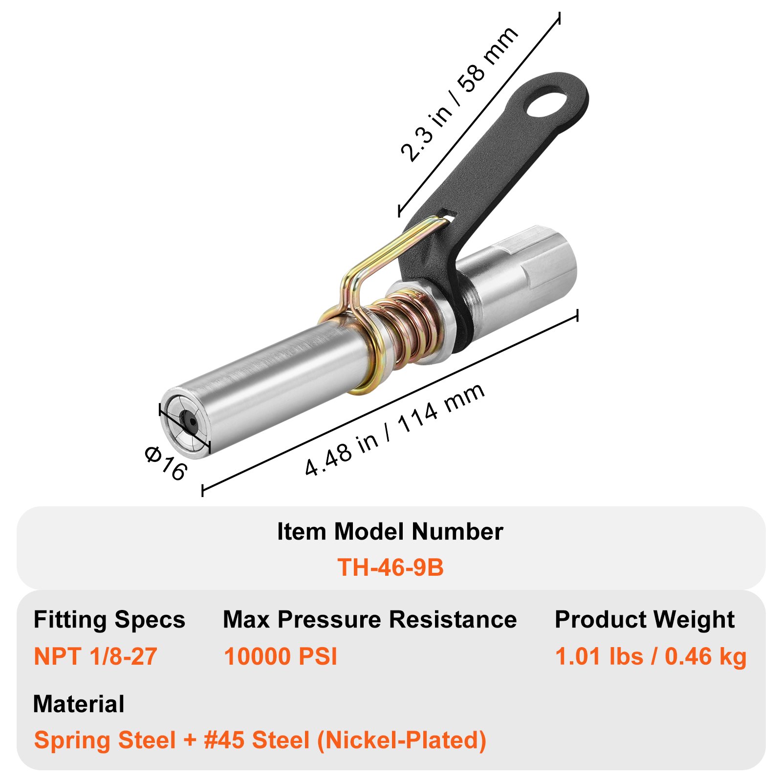 VEVOR Grease Gun Coupler 2 PCS, 10000 PSI High Pressure, 6-Jaw Locking, Quick Release Grease Gun Tip with Hose/Zerk Fittings Cleaner, Compatible with All Grease Guns 1/8" NPT Fittings for Automobiles